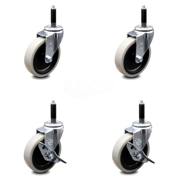 4 Inch Thermoplastic Wheel 3/4 Inch Expanding Stem Caster Set with 2 Brakes